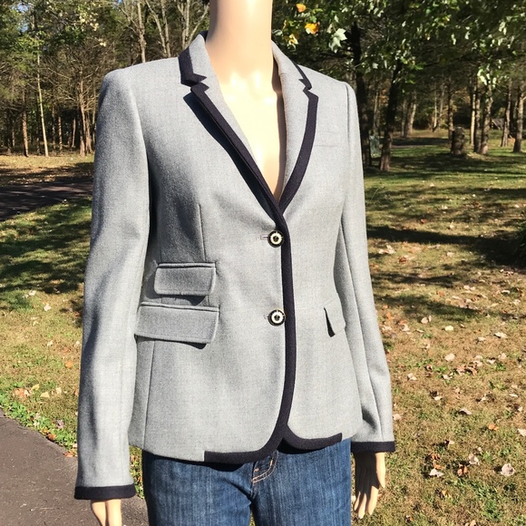 J. Crew Heather Gray Blazer with Dark Trim - Picture 2 of 5